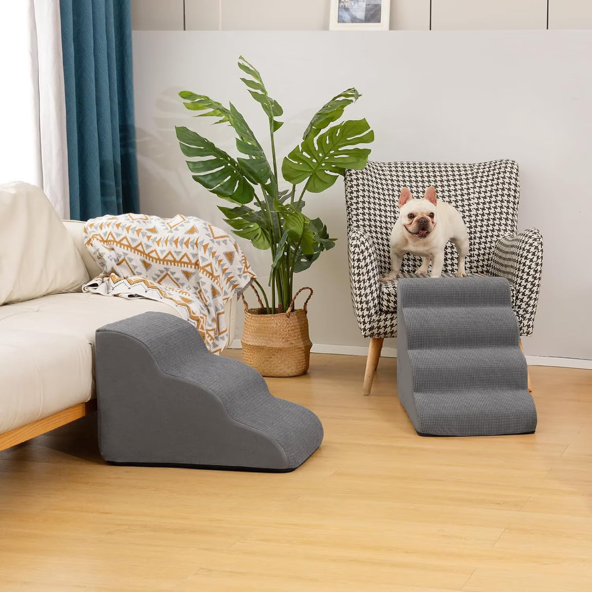 3 Tiers Dog Ramp and Stairs for Beds or Couches - Non-Slip Sturdy Pet Steps - for Small Dogs to Get on High Bed