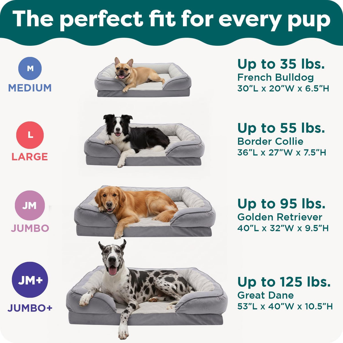 Orthopedic Dog Bed for Large Dogs W/ Removable Bolsters & Washable Cover, for Dogs up to 95 Lbs - Plush & Velvet Waves Perfect Comfort Sofa - Brownstone, Jumbo/Xl