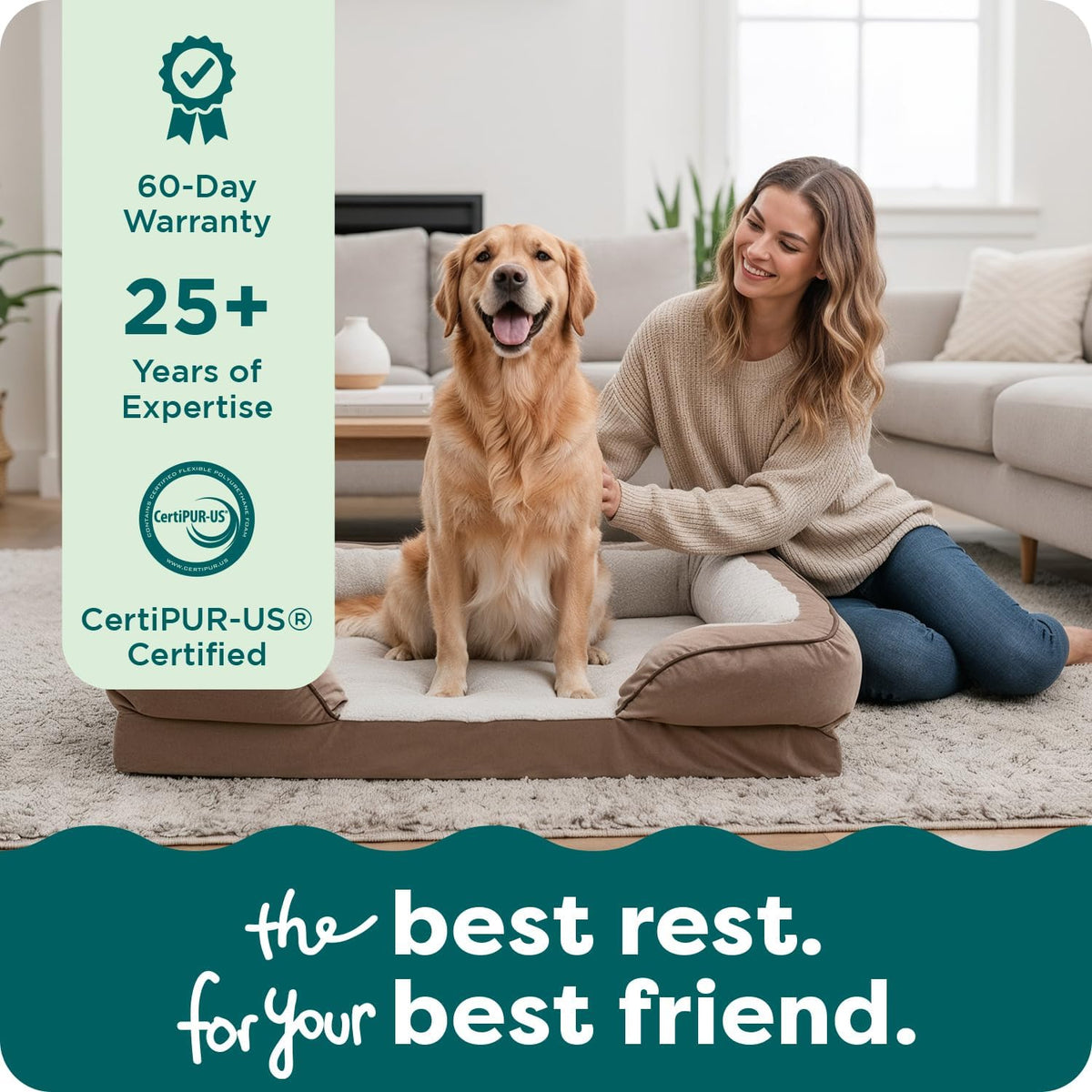 Orthopedic Dog Bed for Large Dogs W/ Removable Bolsters & Washable Cover, for Dogs up to 95 Lbs - Plush & Velvet Waves Perfect Comfort Sofa - Brownstone, Jumbo/Xl