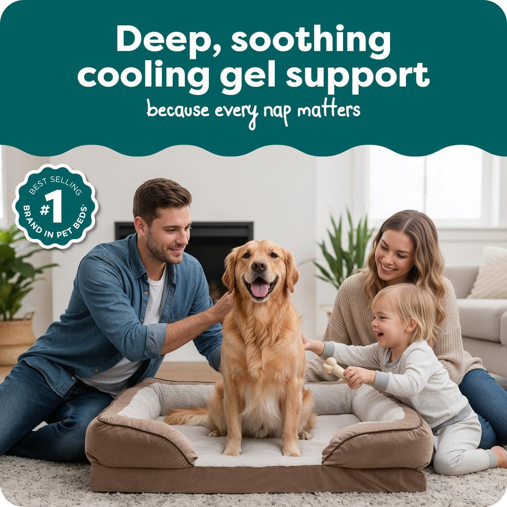 Orthopedic Dog Bed for Large Dogs W/ Removable Bolsters & Washable Cover, for Dogs up to 95 Lbs - Plush & Velvet Waves Perfect Comfort Sofa - Brownstone, Jumbo/Xl