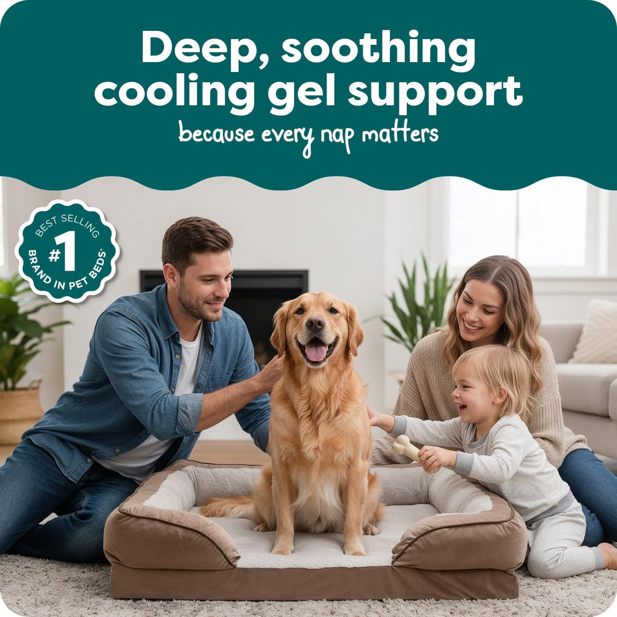 Orthopedic Dog Bed for Large Dogs W/ Removable Bolsters & Washable Cover, for Dogs up to 95 Lbs - Plush & Velvet Waves Perfect Comfort Sofa - Brownstone, Jumbo/Xl
