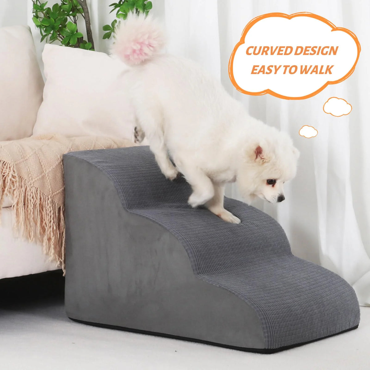 3 Tiers Dog Ramp and Stairs for Beds or Couches - Non-Slip Sturdy Pet Steps - for Small Dogs to Get on High Bed