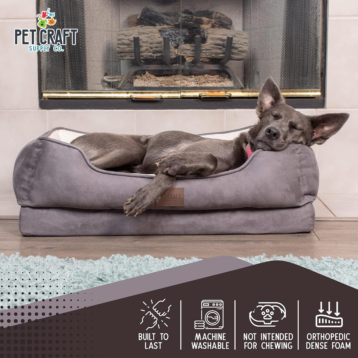 Premium Orthopedic Lounger Dog Bed Sofa Style Couch Removable Washable Cover Joint Arthritis Relief Bolster Headrest Pet Bed for Small Dogs Medium Large Breed Dogs, Cream (8730)