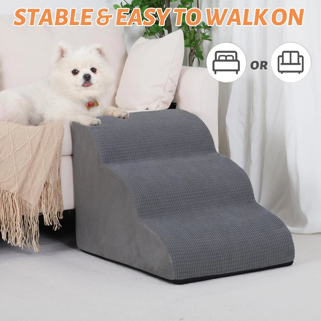 3 Tiers Dog Ramp and Stairs for Beds or Couches - Non-Slip Sturdy Pet Steps - for Small Dogs to Get on High Bed