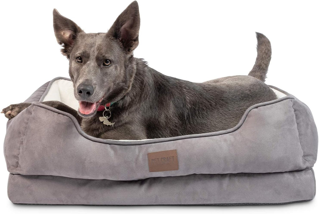 Premium Orthopedic Lounger Dog Bed Sofa Style Couch Removable Washable Cover Joint Arthritis Relief Bolster Headrest Pet Bed for Small Dogs Medium Large Breed Dogs, Cream (8730)