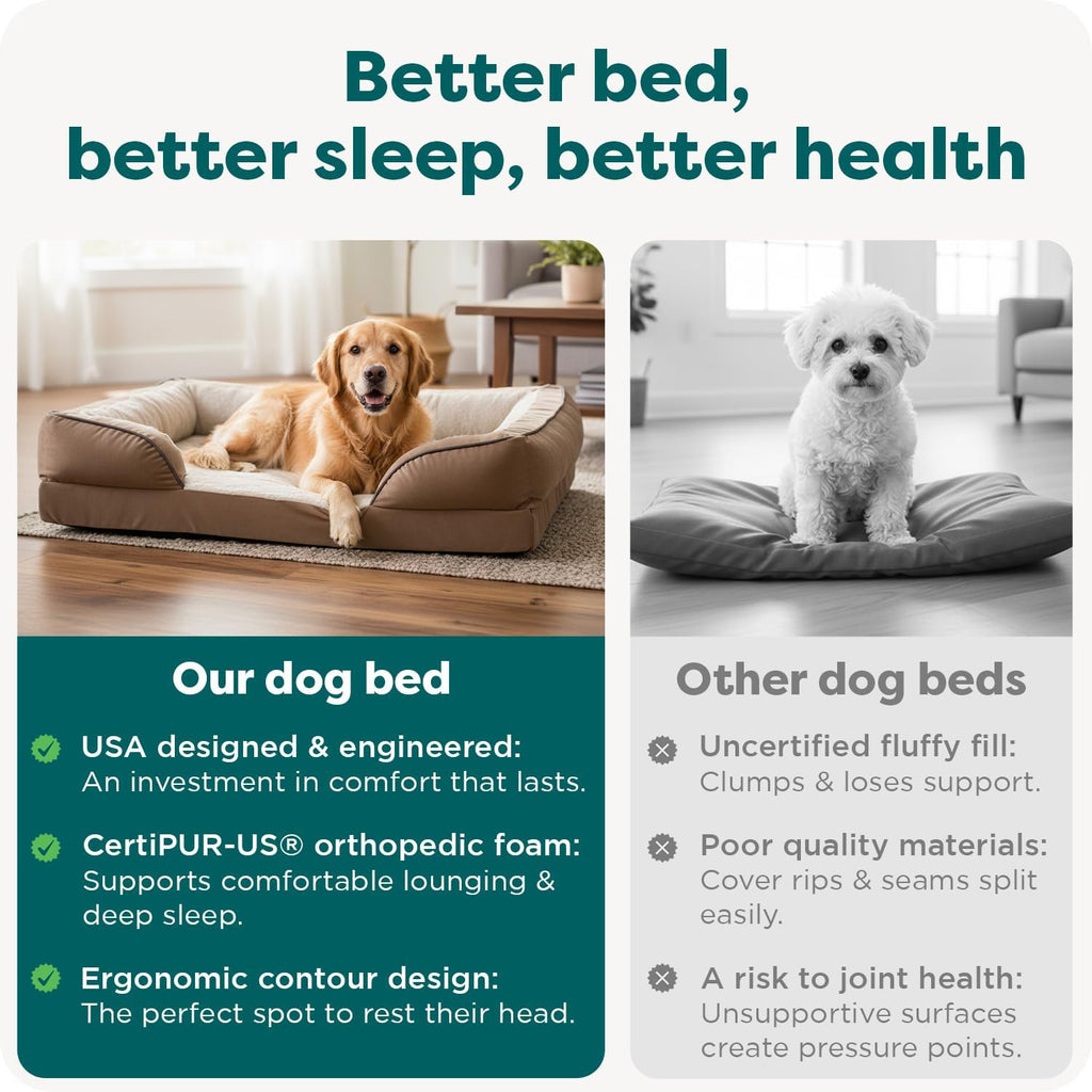 Orthopedic Dog Bed for Large Dogs W/ Removable Bolsters & Washable Cover, for Dogs up to 95 Lbs - Plush & Velvet Waves Perfect Comfort Sofa - Brownstone, Jumbo/Xl