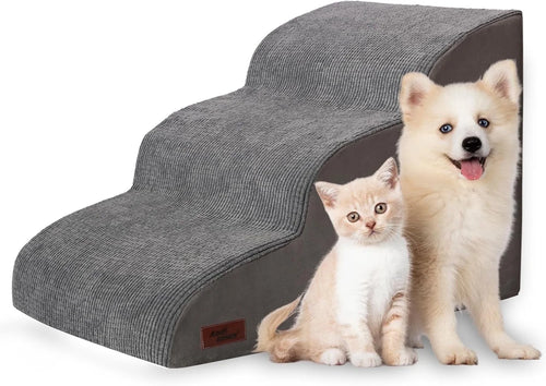 3 Tiers Dog Ramp and Stairs for Beds or Couches - Non-Slip Sturdy Pet Steps - for Small Dogs to Get on High Bed