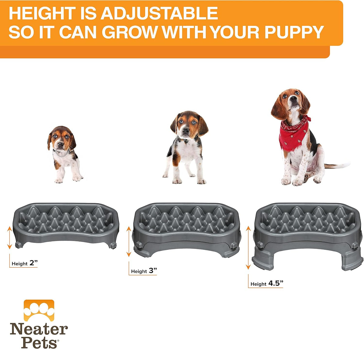 – Neater Raised Slow Feeder Dog Bowl – Elevated and Adjustable Food Height - (2.5 Cup, Gunmetal)